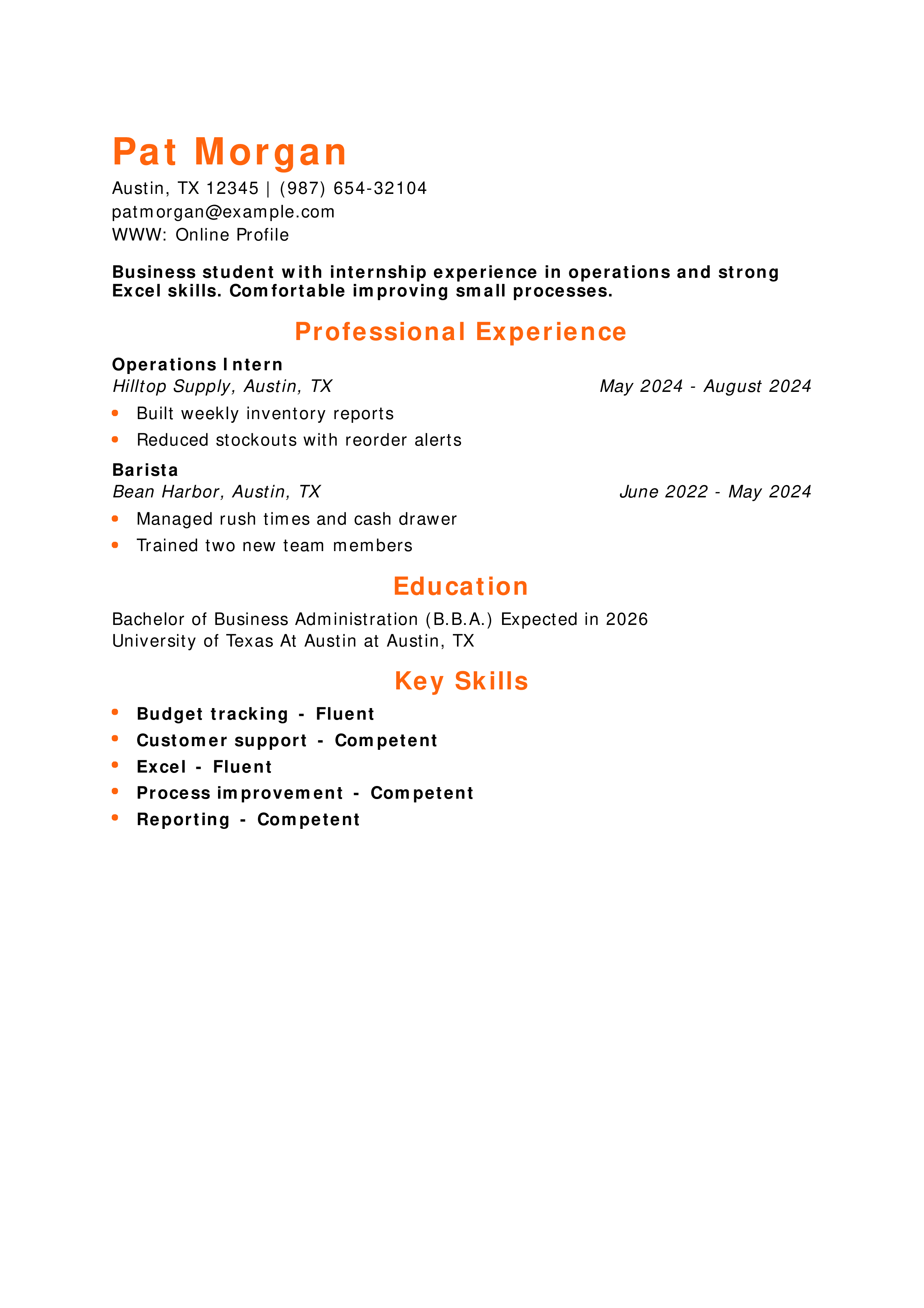 Business Student Resume