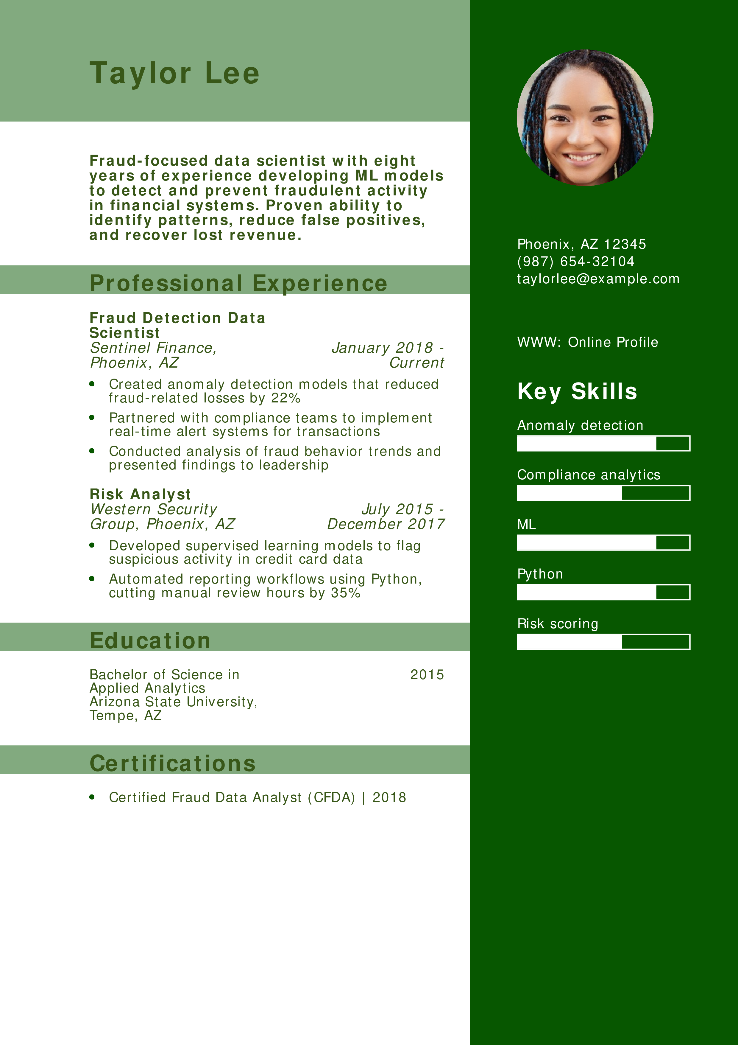 Fraud Detection Data Scientist Resume