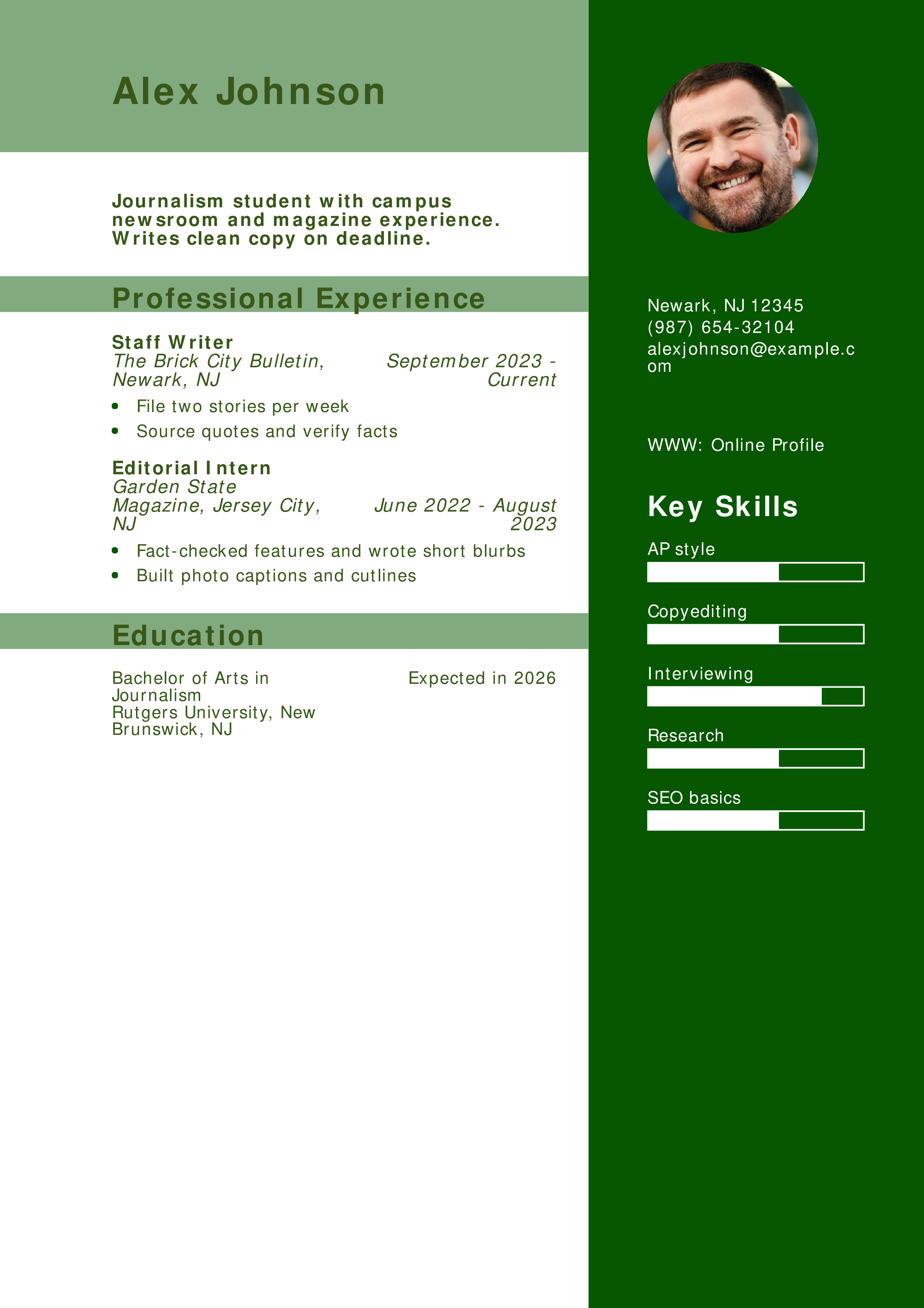 Journalism Student Resume