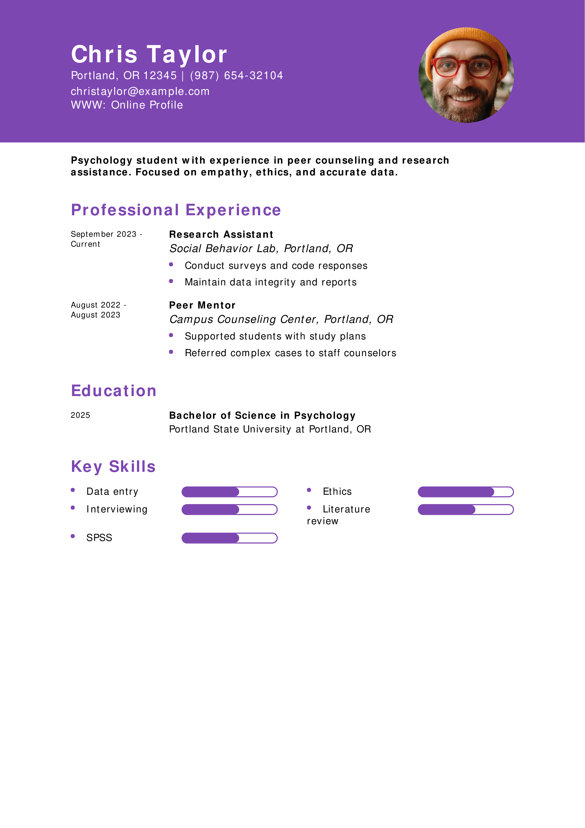 Psychology Student Resume