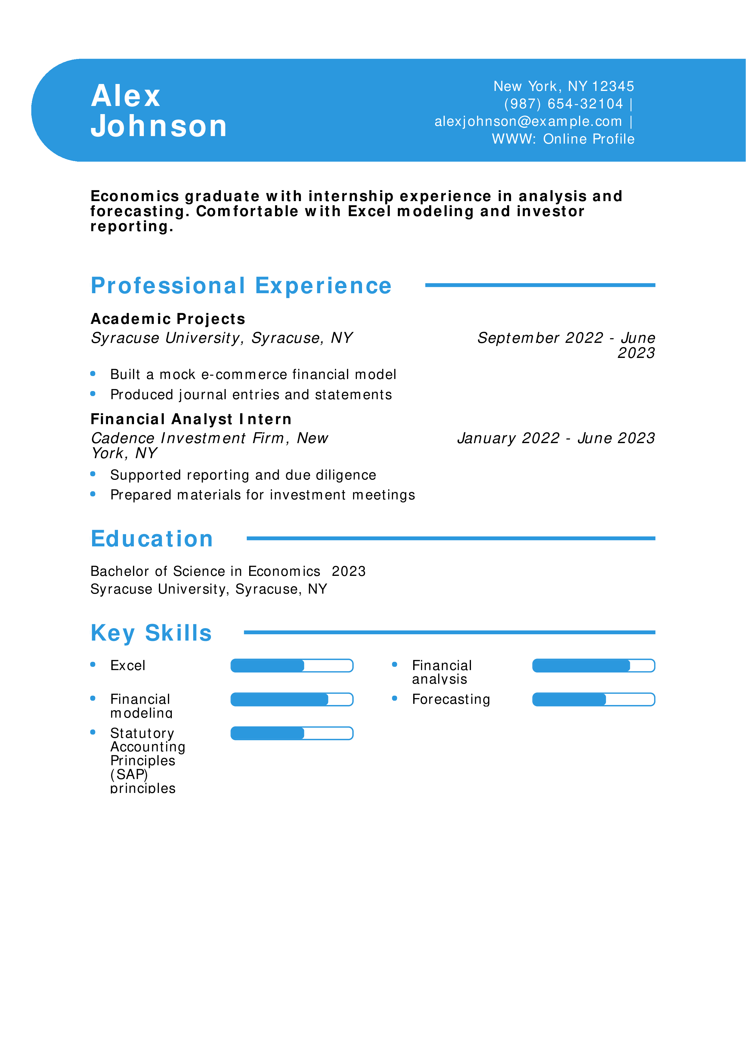 Recent Economics Graduate Resume