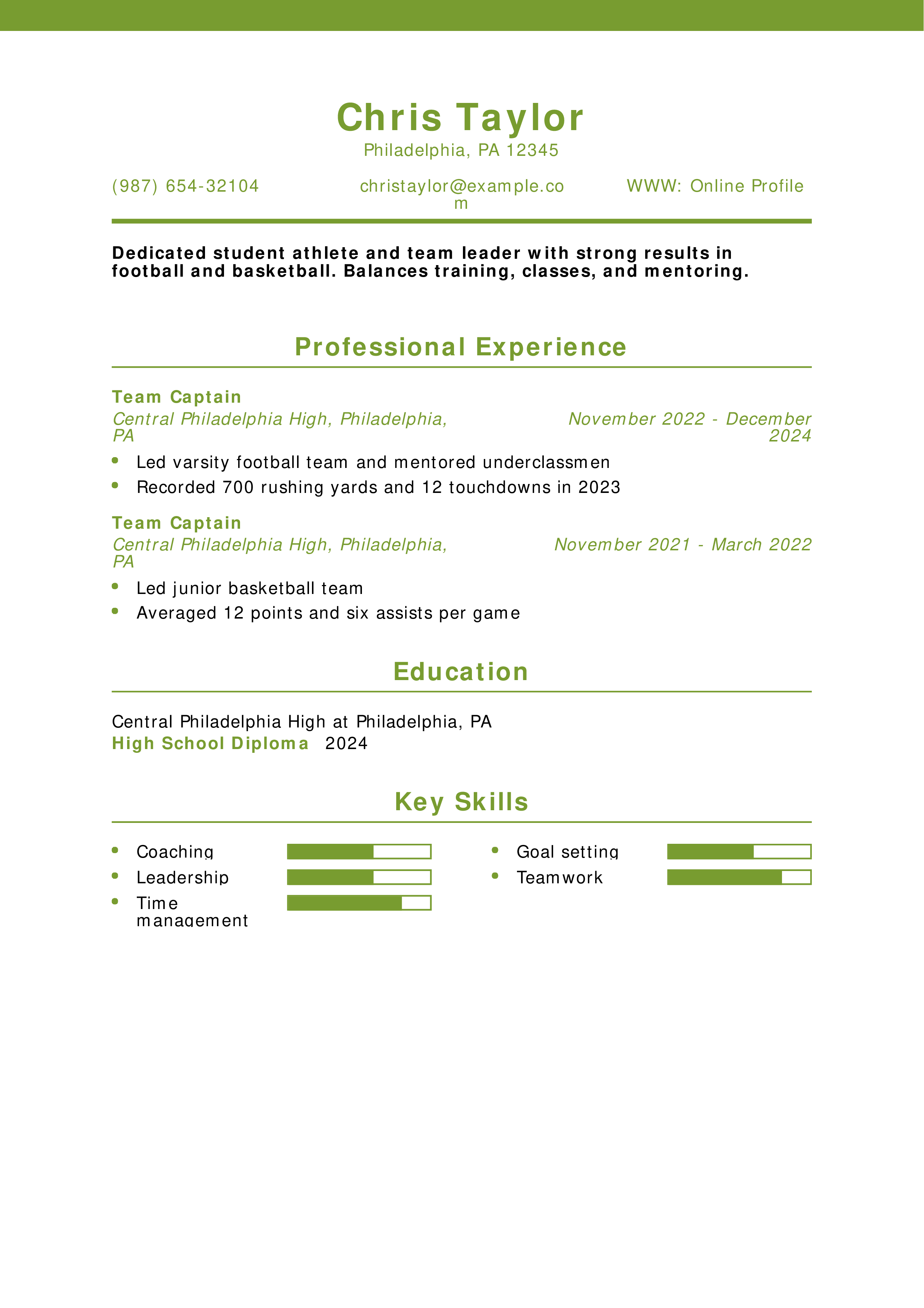 Student Athlete Resume