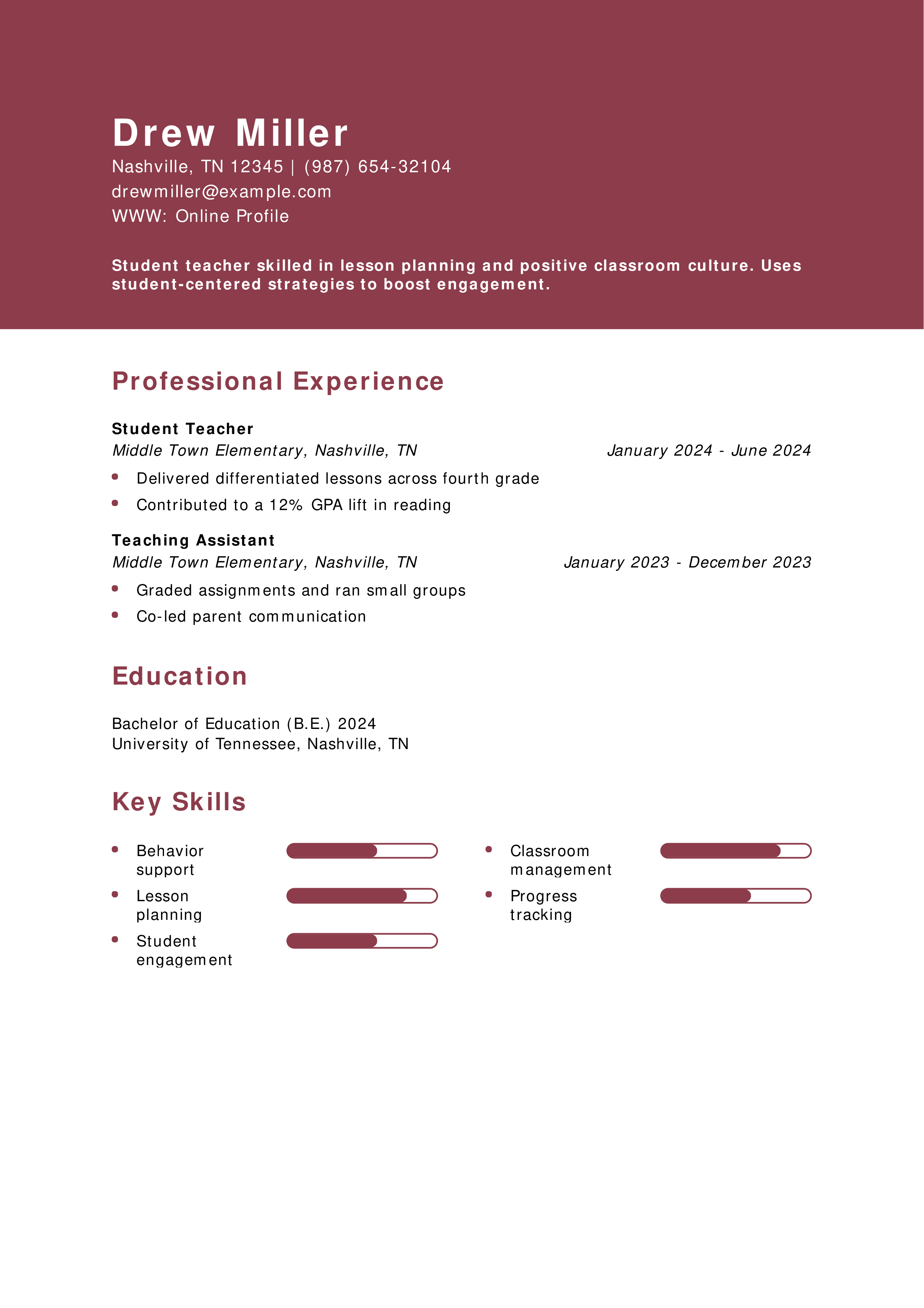 Student Teaching Resume