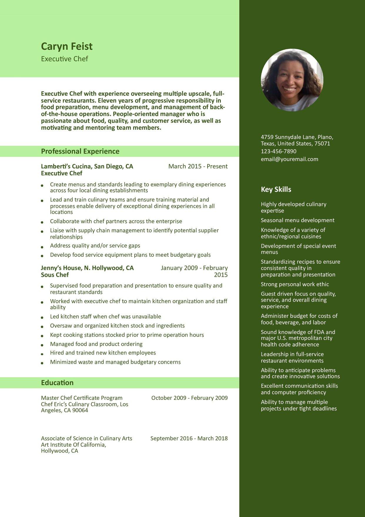 Chef Resume Example