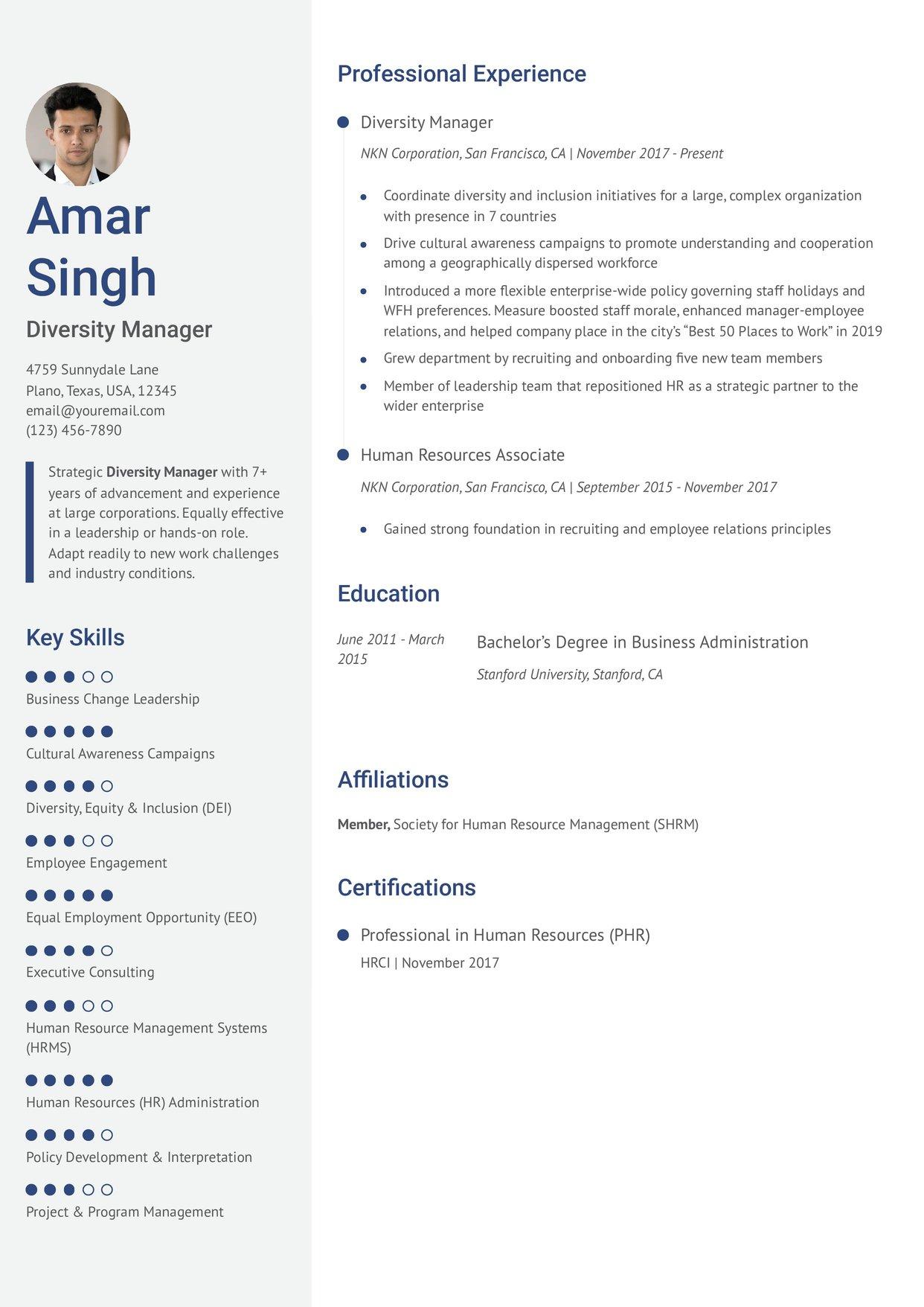 Diversity Manager Resume