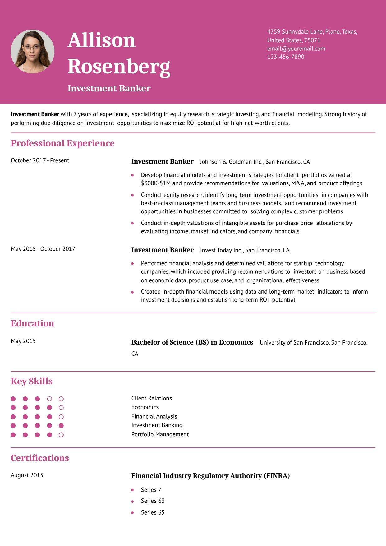 Entry-level Finance Resume Example