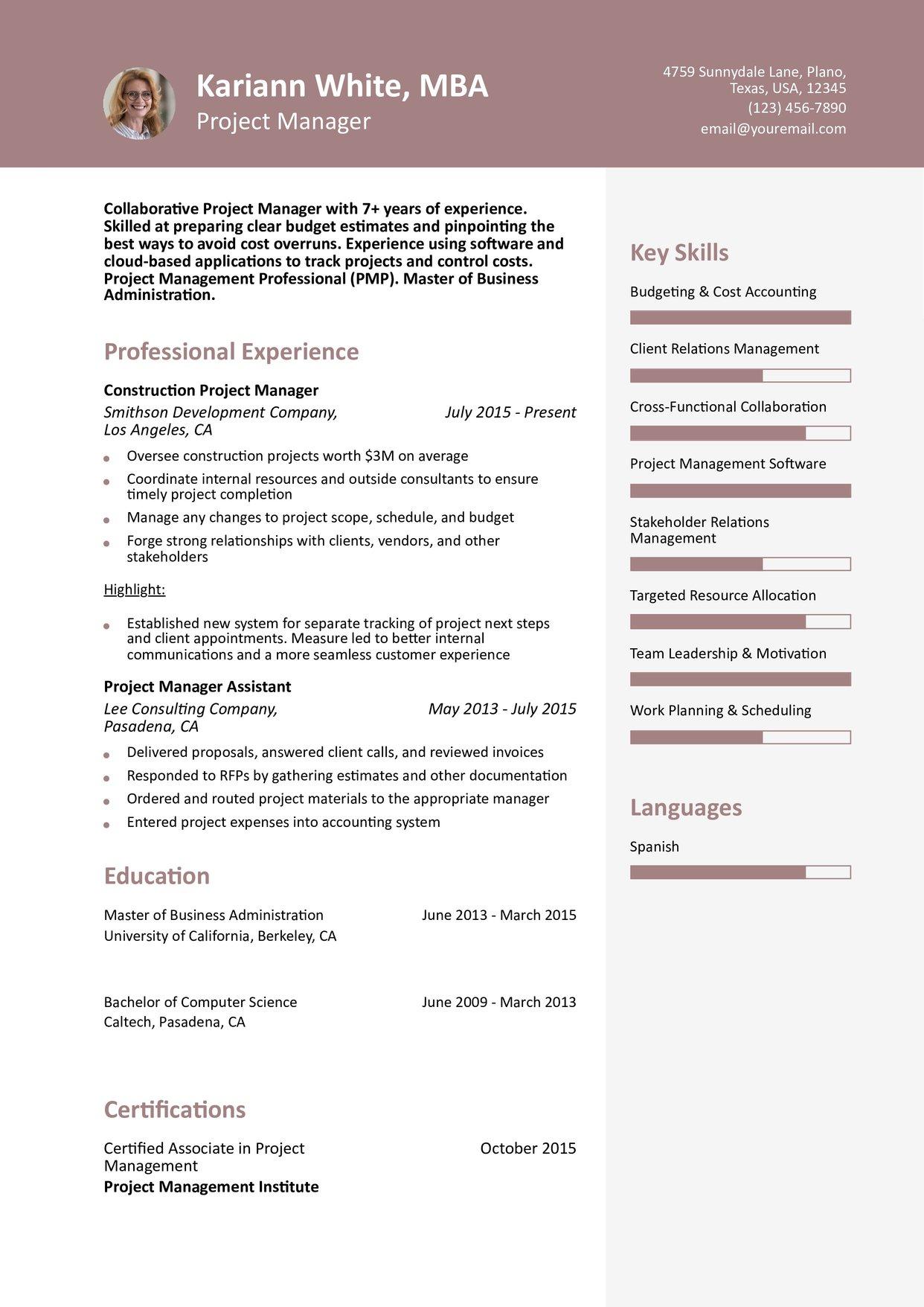 Project Manager Resume