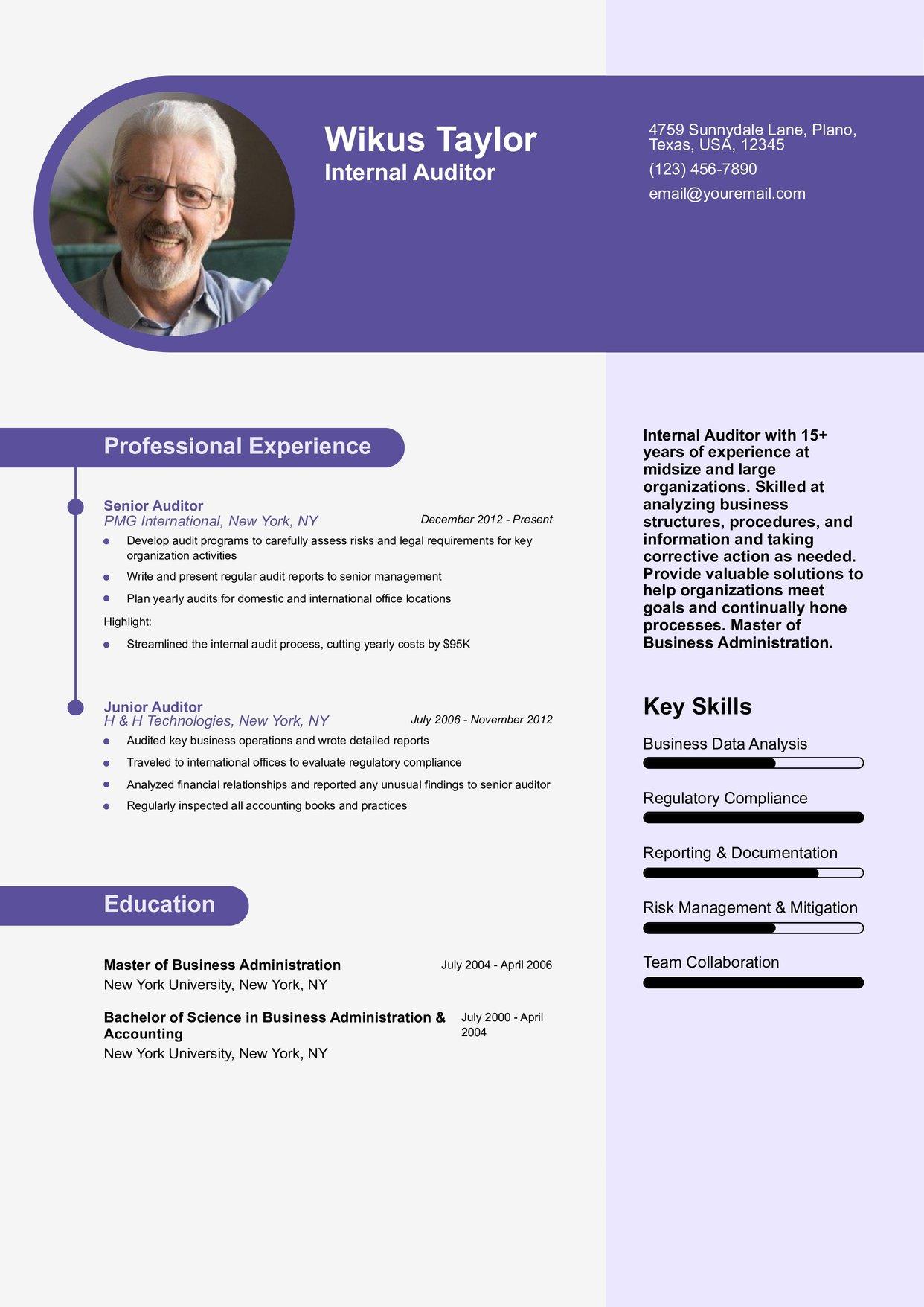 Internal Auditor Resume