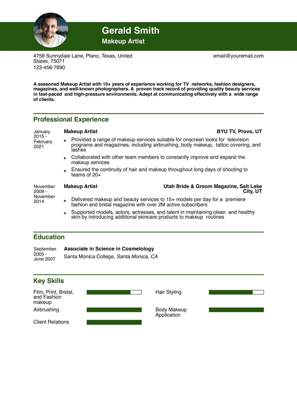 Makeup Artist Resume Example