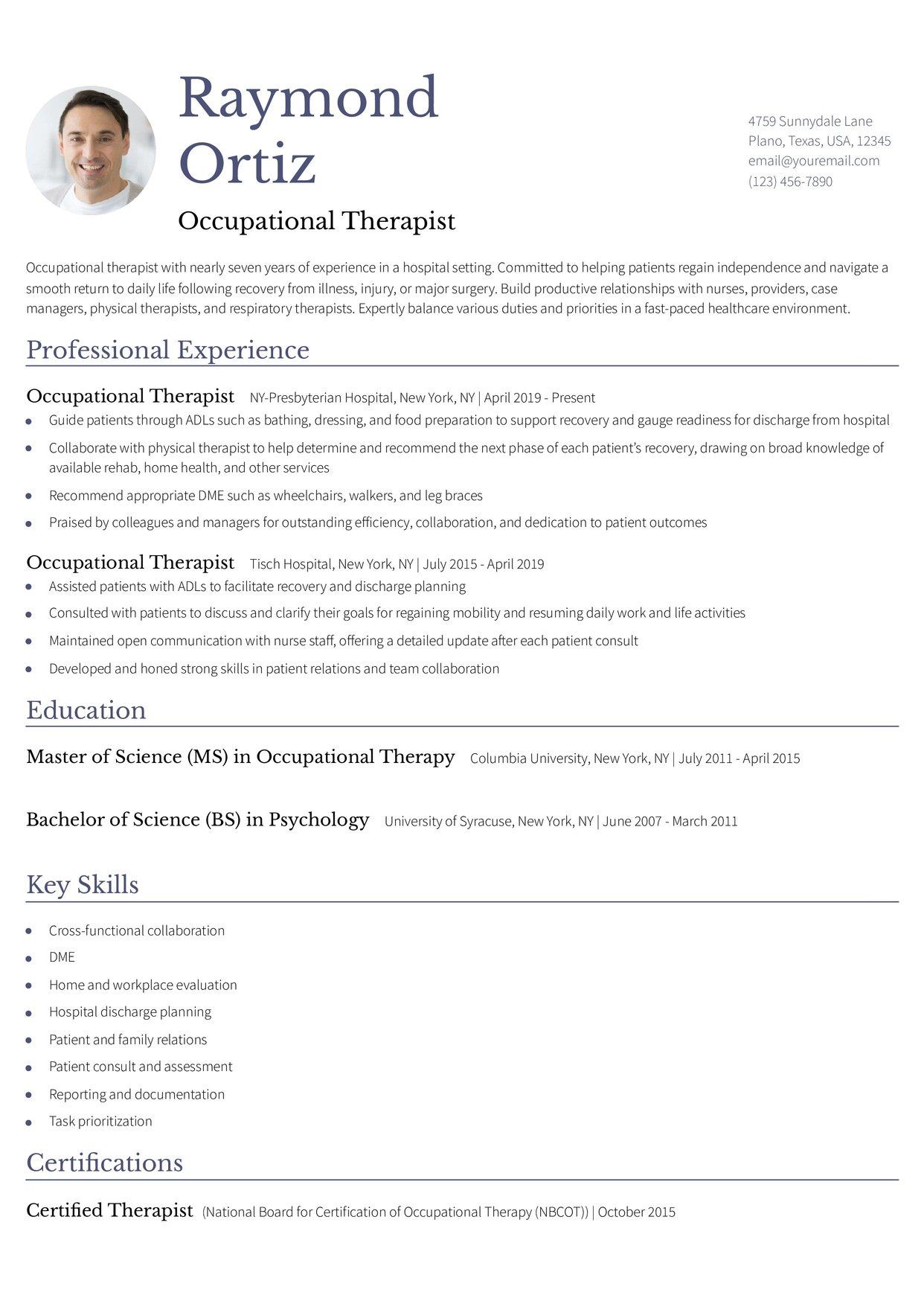 Occupational Therapist Resume